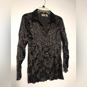 NWOT Chicos Dark Brown Satin Sequins Textured Button Down Shirt Blouse 2